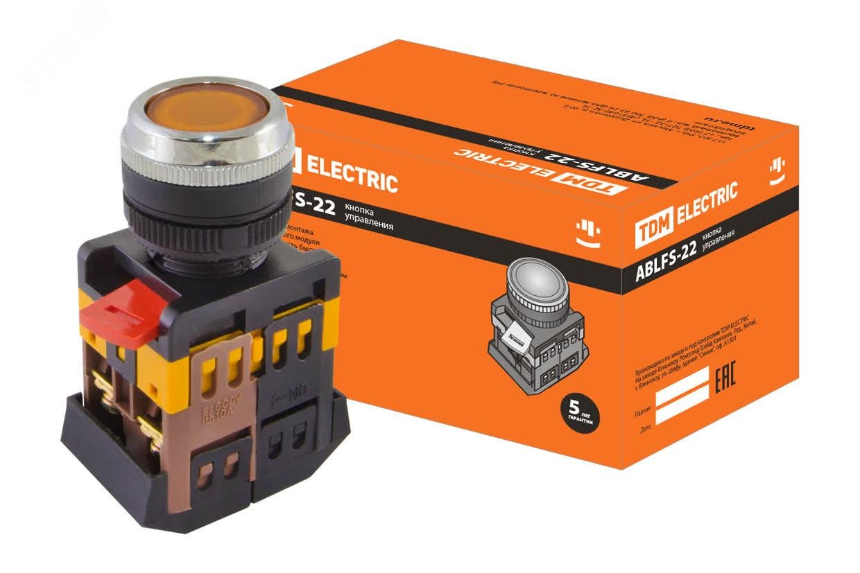 Изображение товара ABLFS-22 кнопка 22 мм желтая неон/230V 1з+1р