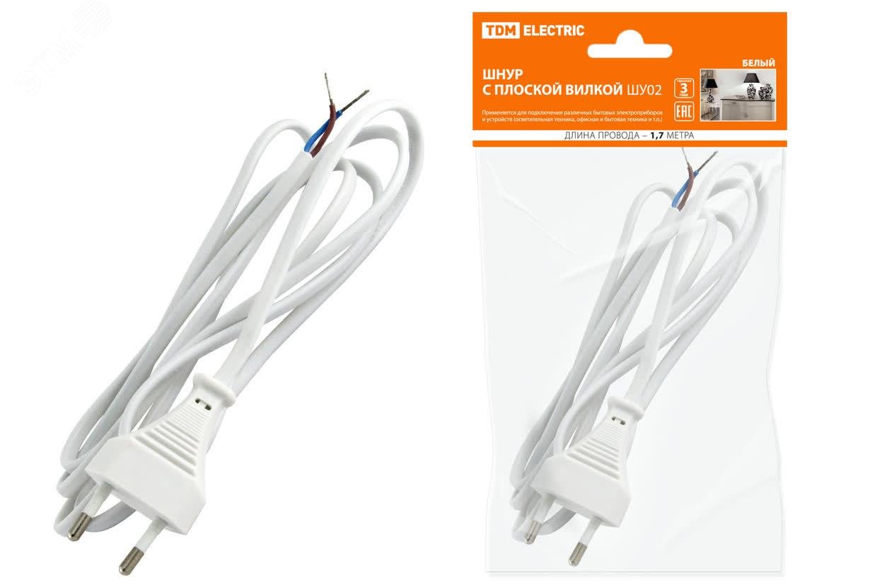 Изображение товара Шнур сетевой с вилкой ШУ02 ШВВП 2x0,75мм2 1,7 м белый TDM ELECTRIC SQ1305-0011