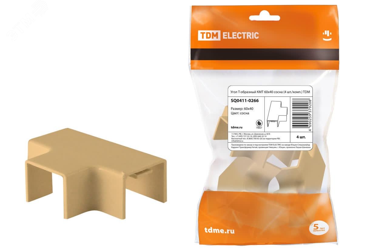 Изображение товара Угол Т-образный КМТ 60x40 сосна для кабель-каналов TDM, 4 шт