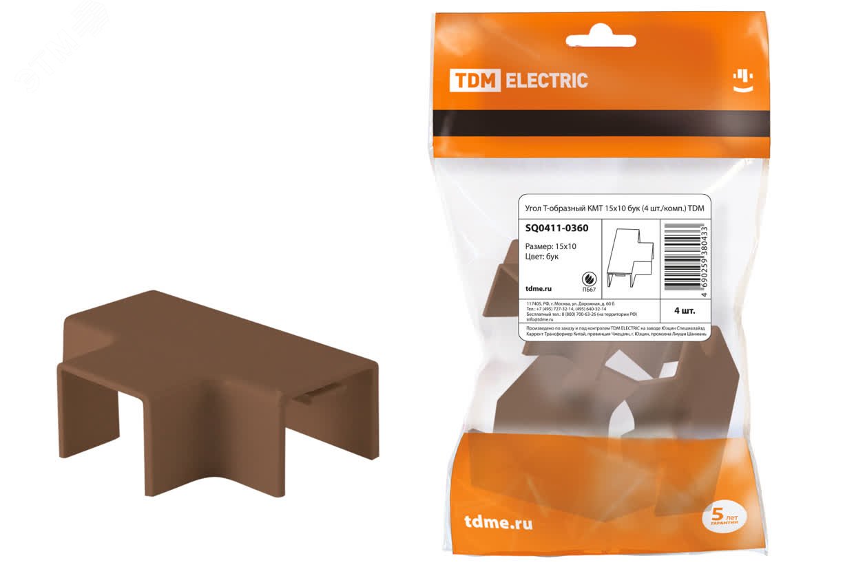 Изображение товара Угол Т-образный для кабельных каналов КМТ 15х10 бук TDM