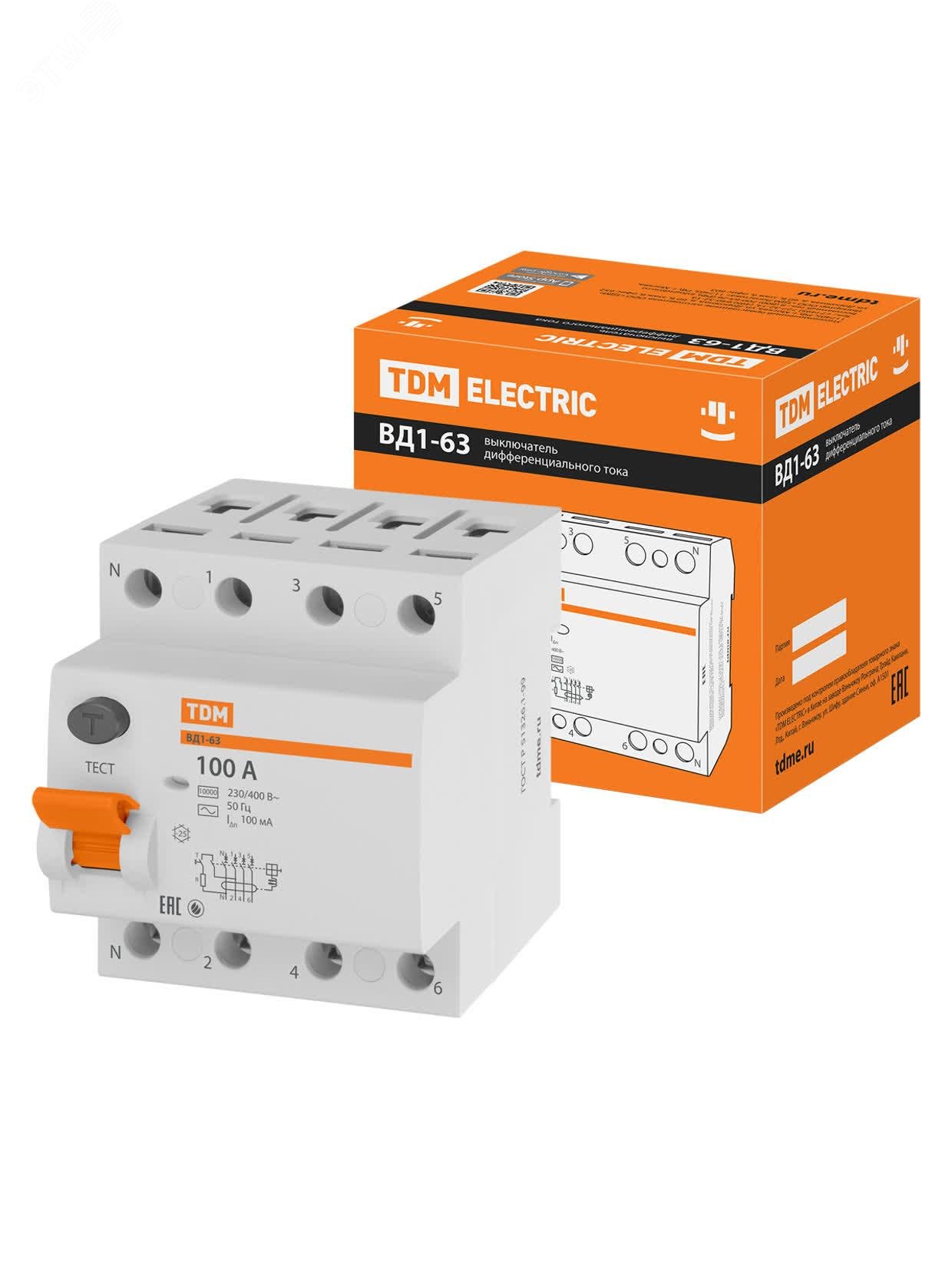 Изображение товара Устройство защитного отключения TDM ELECTRIC ВД1-63 4Pol 100А 100мА Изображение товара Устройство защитного отключения TDM ELECTRIC ВД1-63 4Pol 100А 100мА