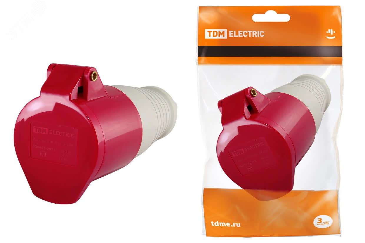 Изображение товара Розетка 224 переносная 3Р+РЕ 32А 380В IP44 TDM ELECTRIC