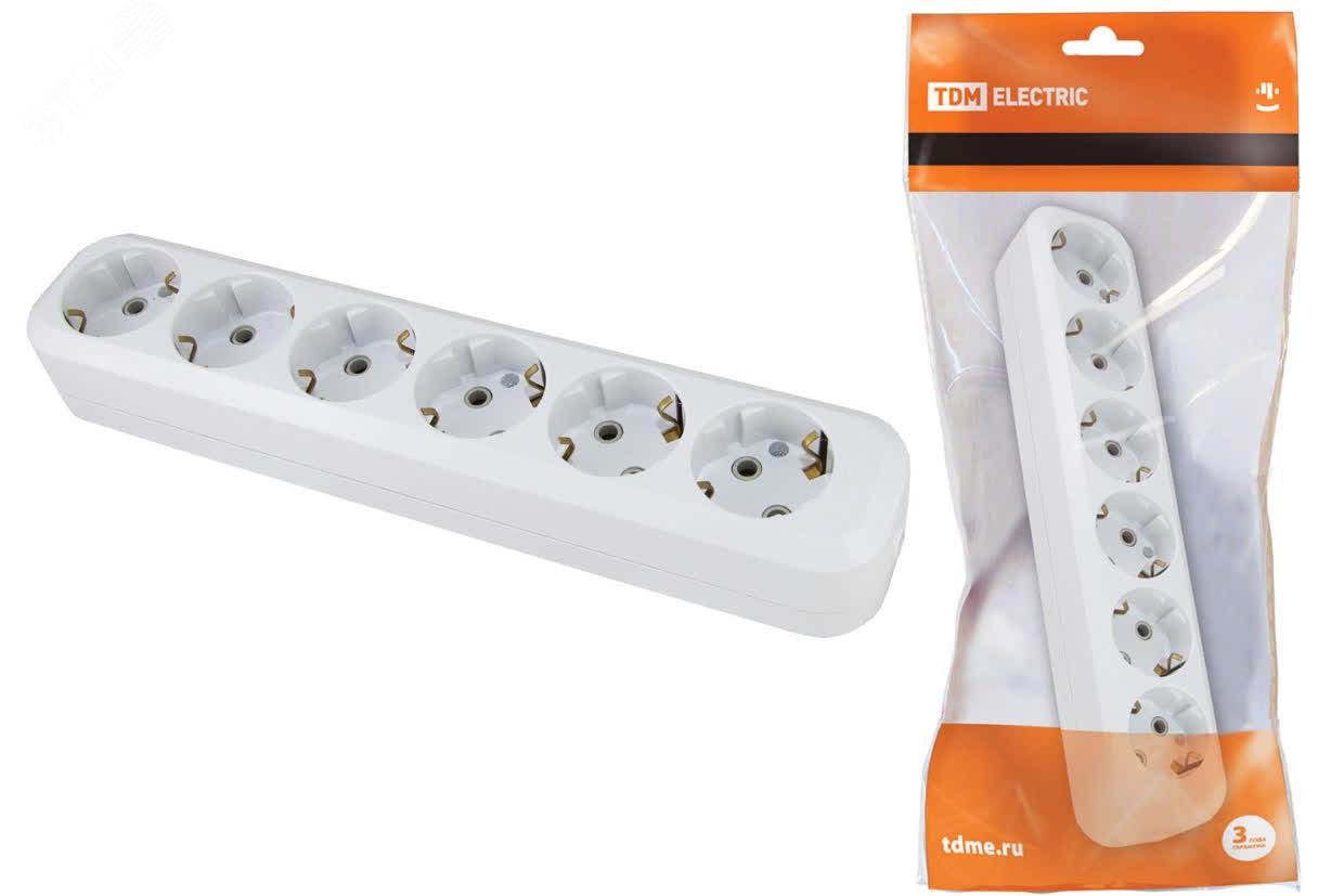 Изображение товара Колодка розеточная 6 гнезд 2П+З 16А 250В белая TDM (шт)