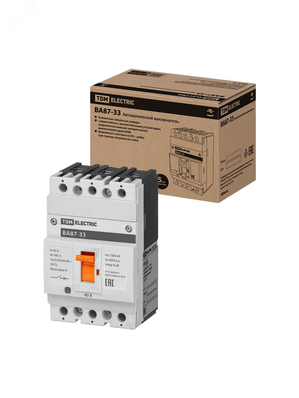 Изображение товара Автоматический выключатель VA87-33 3Р 40А 18кА от TDM ELECTRIC