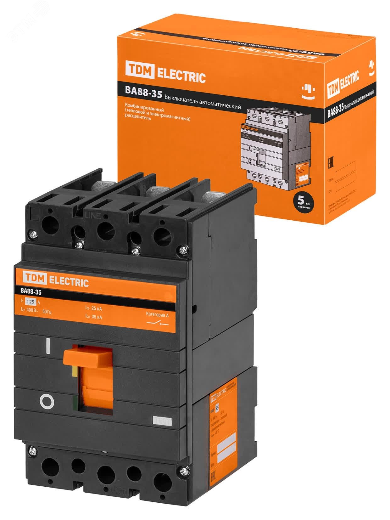 Изображение товара Автоматический выключатель ВА88-35 трехполюсный 125А 35кА TDM ELECTRIC