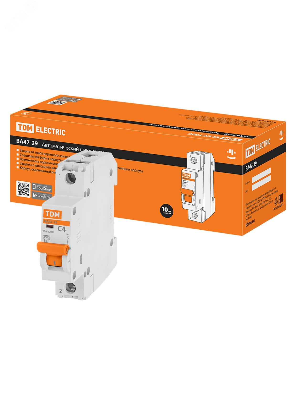 Изображение товара Выключатель VA47-29 TDM ELECTRIC 1P 4A 4,5kA C