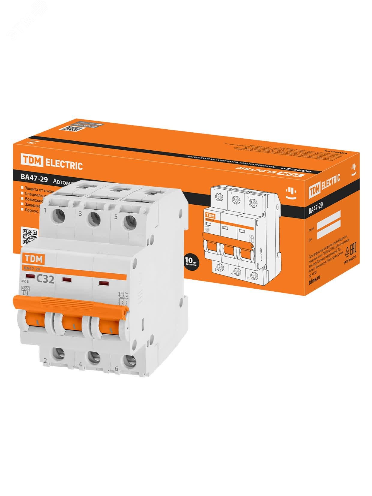 Изображение товара Выключатель автоматический TDM ELECTRIC SQ0206-0112 3Р 32А 4,5кА С