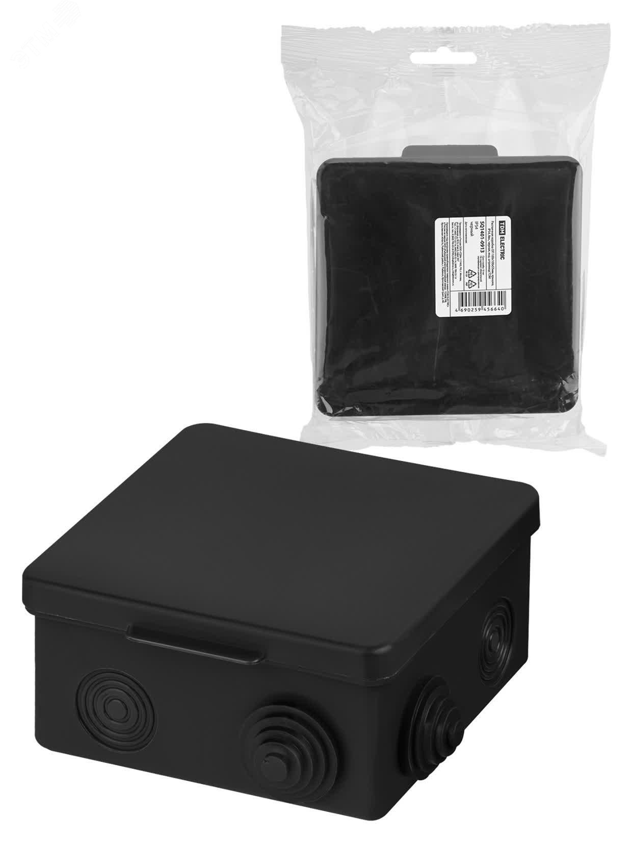 Изображение товара Распаячная коробка IP54 100х100х55мм с крышкой черная TDM