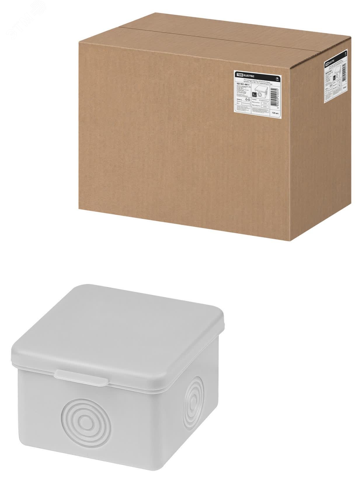 Изображение товара Распаячная коробка ОП 65х65х50мм крышка IP54 4вх. без гермовводов TDM (шт)