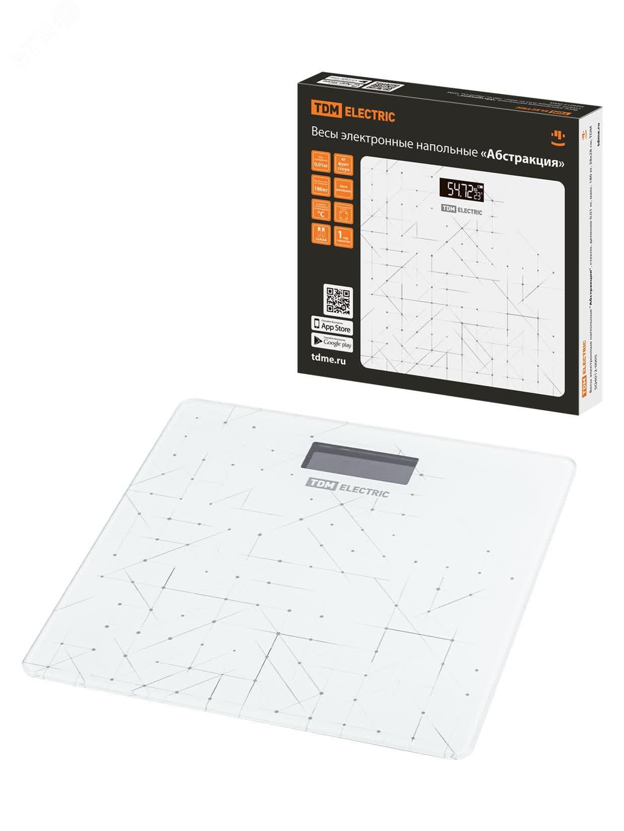 Изображение товара "Весы электронные напольные ""Абстракция"", стекло, деление 0,01 кг, макс. 180 кг, 28х28 см" (шт)