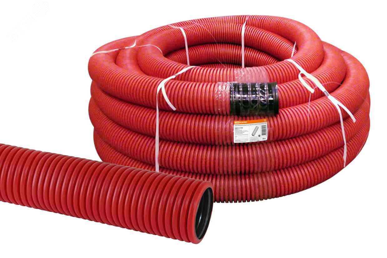 Изображение товара Труба гофрированная двустенная ПНД 160 мм с зондом красная TDM