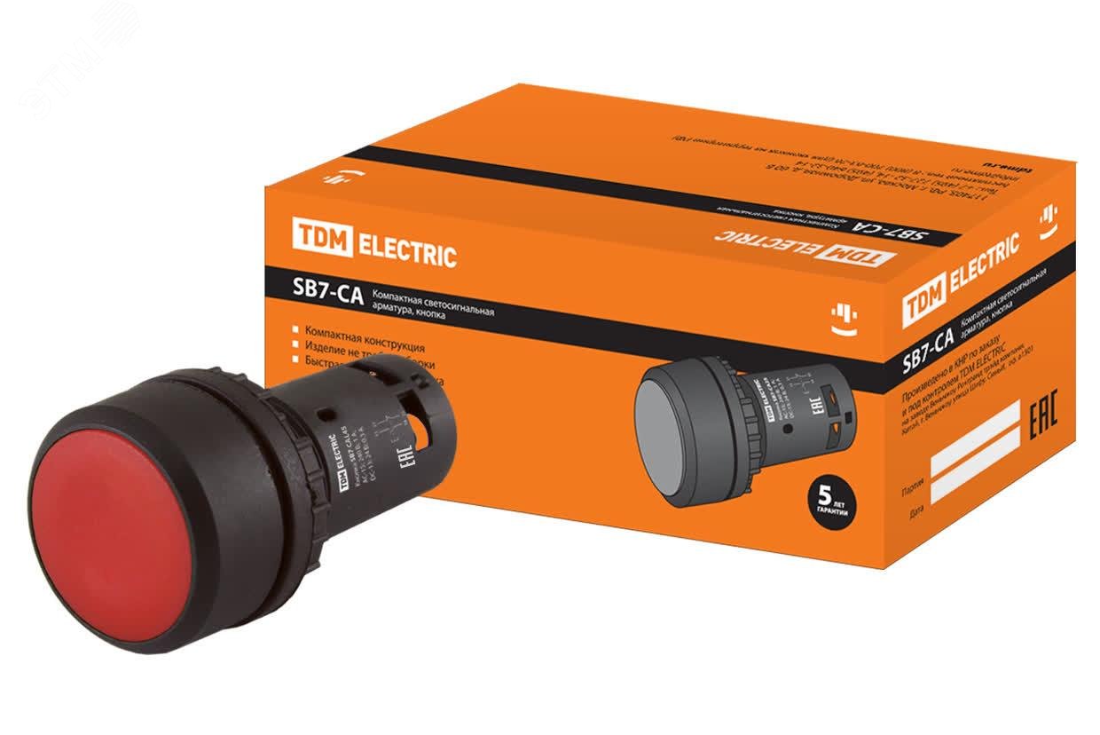 Изображение товара Кнопка с фиксацией SB7-CAL45 d22мм 1з+1р красная (шт)