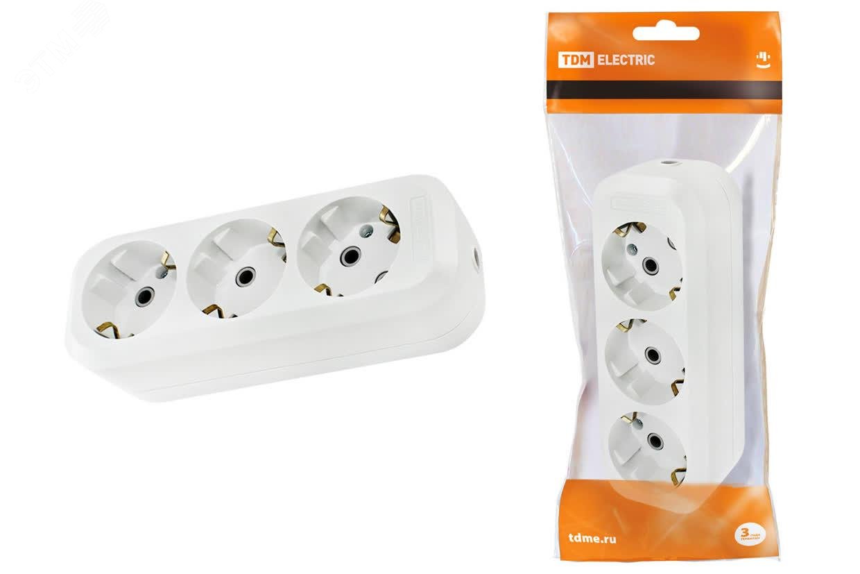 Изображение товара Колодка розеточная 3 гнезда 2П+3 16А 250В белая TDM SQ1806-0013