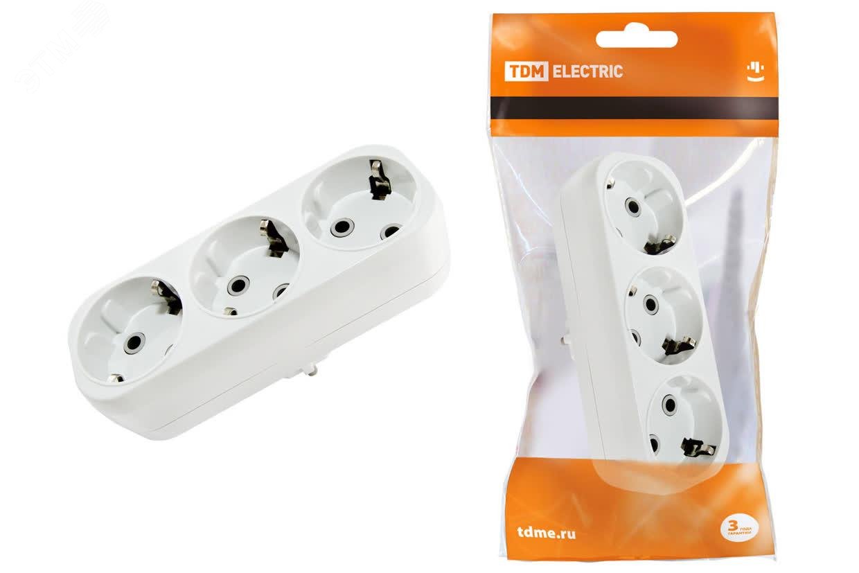 Изображение товара Блок на 3 гнезда 2П+З плоский 16А 250В TDM ELECTRIC