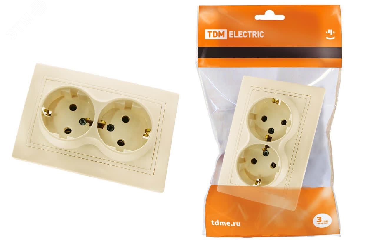 Изображение товара Розетка двойная 2П+З 16А 250В серия Таймыр TDM, классический дизайн