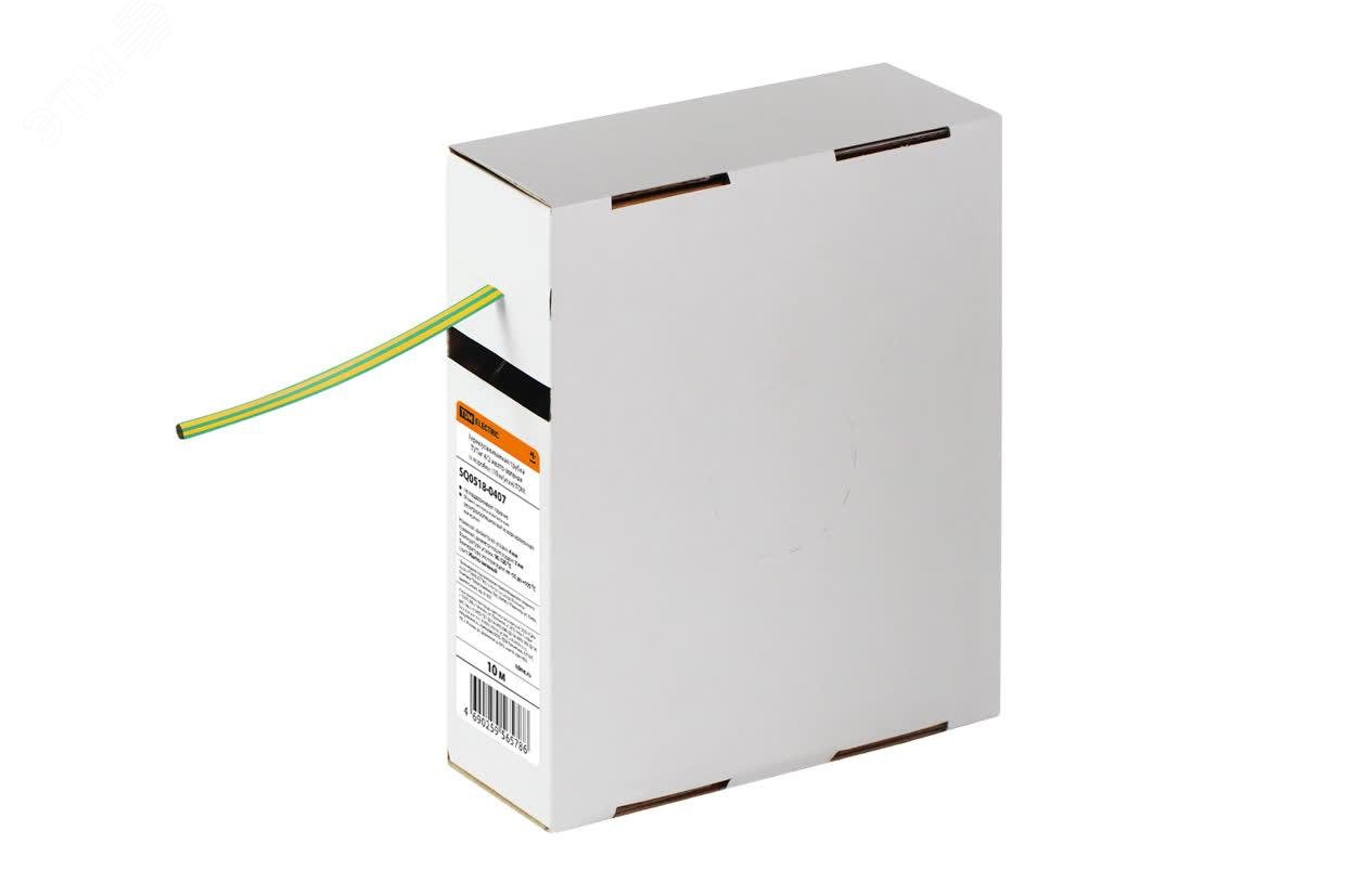 Изображение товара Термоусаживаемая трубка ТУТнг 4/2 желто-зеленая в коробке (10 м/упак) TDM (шт)