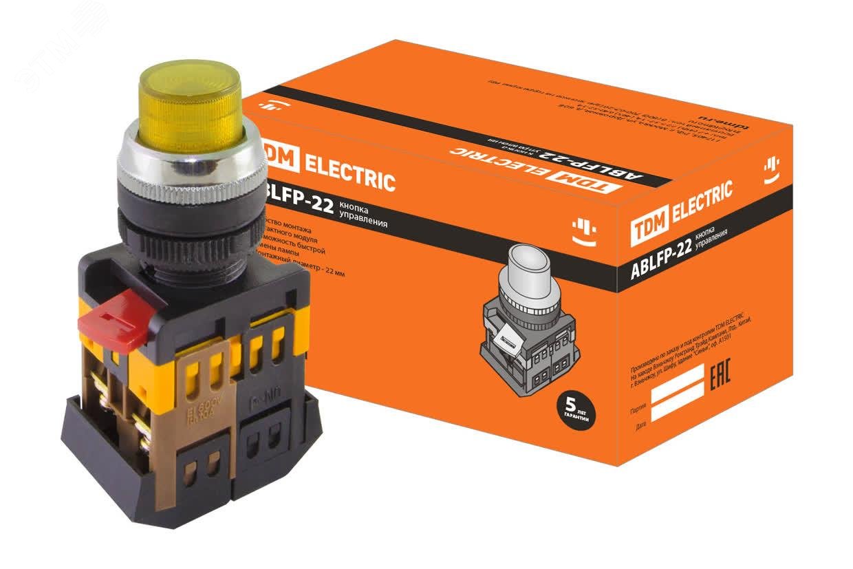 Изображение товара Кнопка ABLFP-22 желтый 22 мм неон/230В 1з+1р TDM