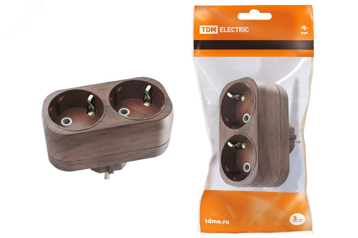 Изображение товара "Блок на 2 гнезда 2П+З плоский 16А 250B ""Эко"" (бук) TDM" (шт)