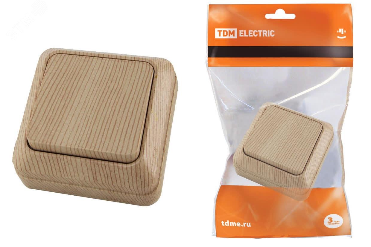 Изображение товара Выключатель одноклавишный открытой установки IP20 10А, сосна ''Ладога'' (шт)