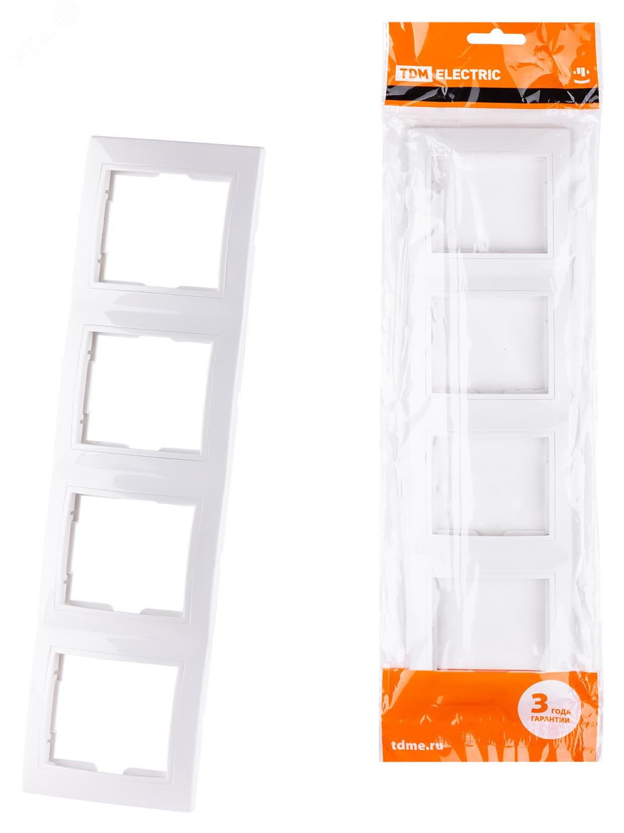 Изображение товара Рамка 4-х постовая вертикальная белая Таймыр TDM для электроприборов
