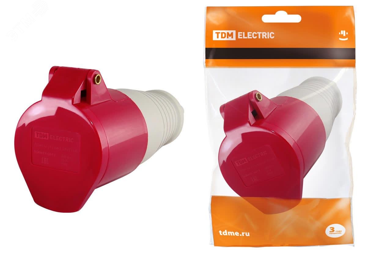 Изображение товара Переносная силовая розетка 3Р+РЕ+N, IP44, 16А, 380В, TDM ELECTRIC