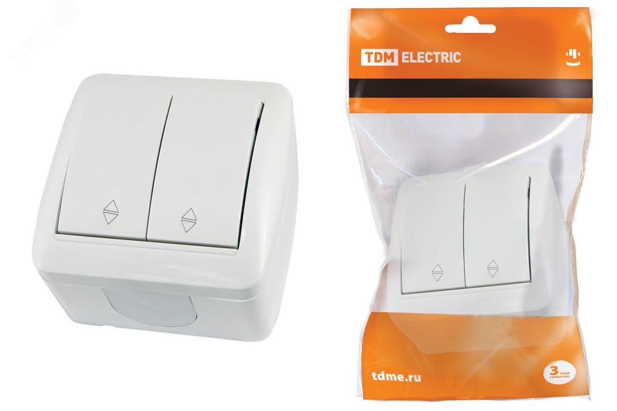 Изображение товара Выключатель проходной двойной TDM Селигер IP44 белый