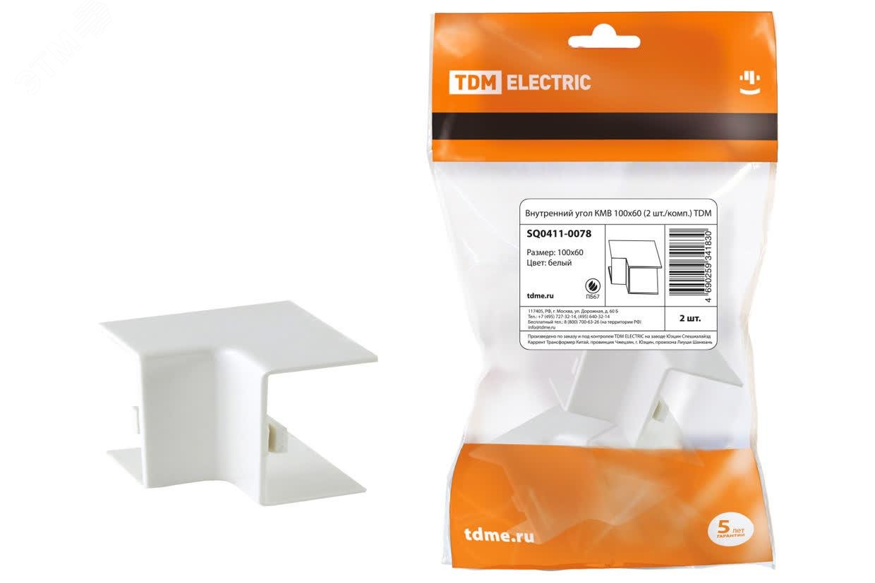 Изображение товара Внутренний угол для кабель-каналов 100х60 TDM ELECTRIC комплект из 2 шт.