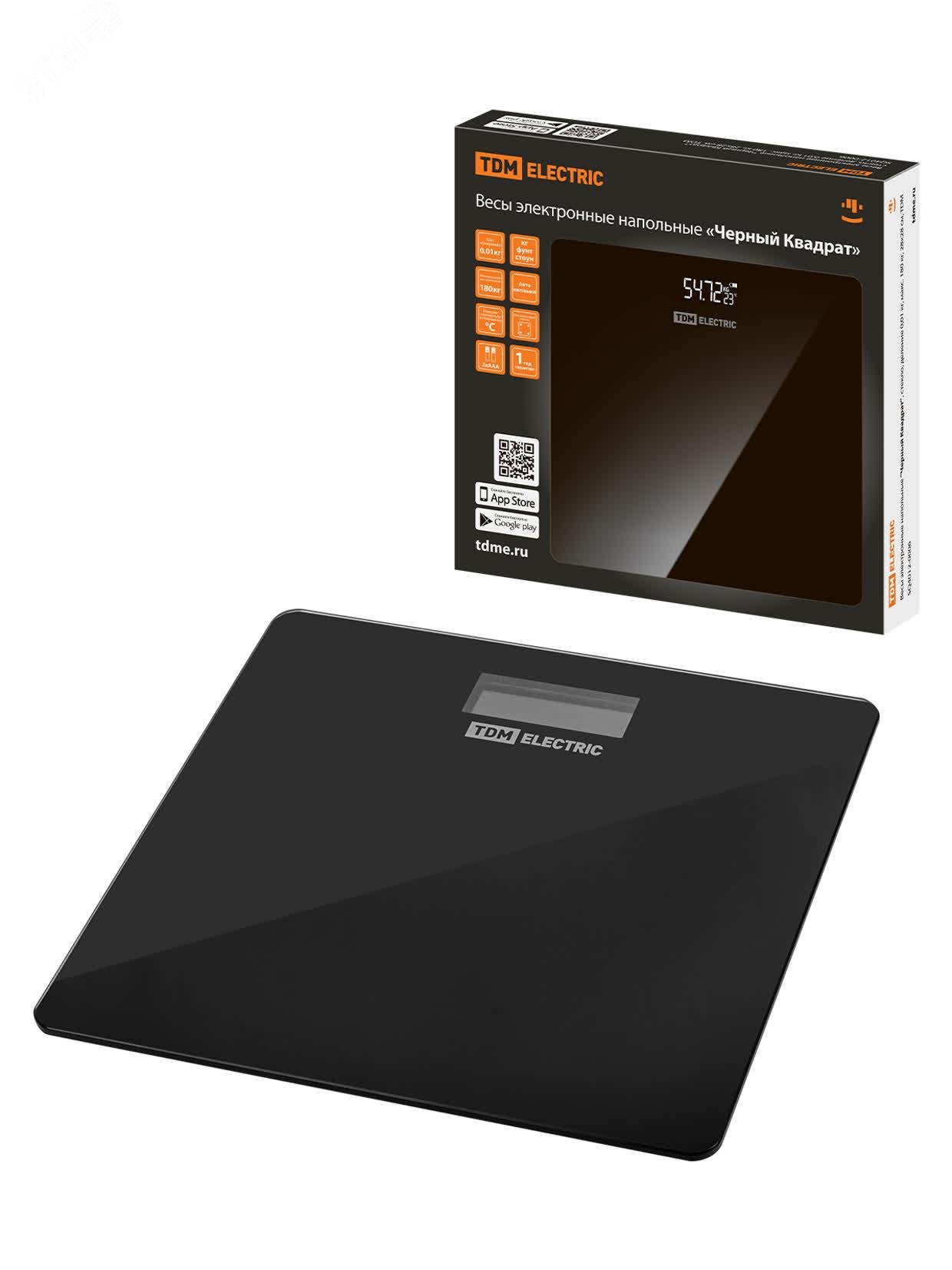 Изображение товара "Весы электронные напольные ""Черный Квадрат"", стекло, деление 0,01 кг, макс. 180 кг, 28х28 см" (шт)
