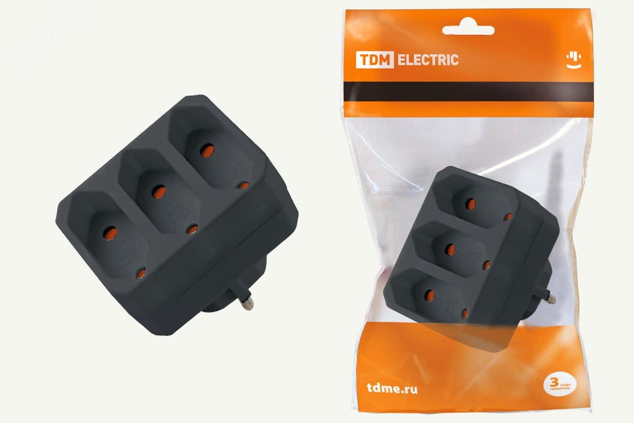 Изображение товара Блок на 3 гнезда 2П 2,5 А 250 B под плоскую вилку черный TDM (шт)