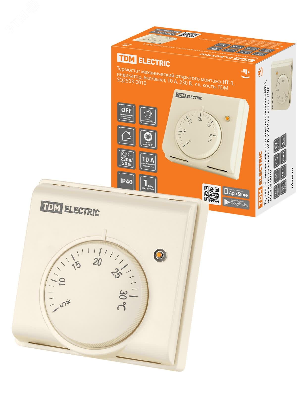 Изображение товара Термостат механический открытого монтажа НТ-1 10 А 230 В индикатор TDM