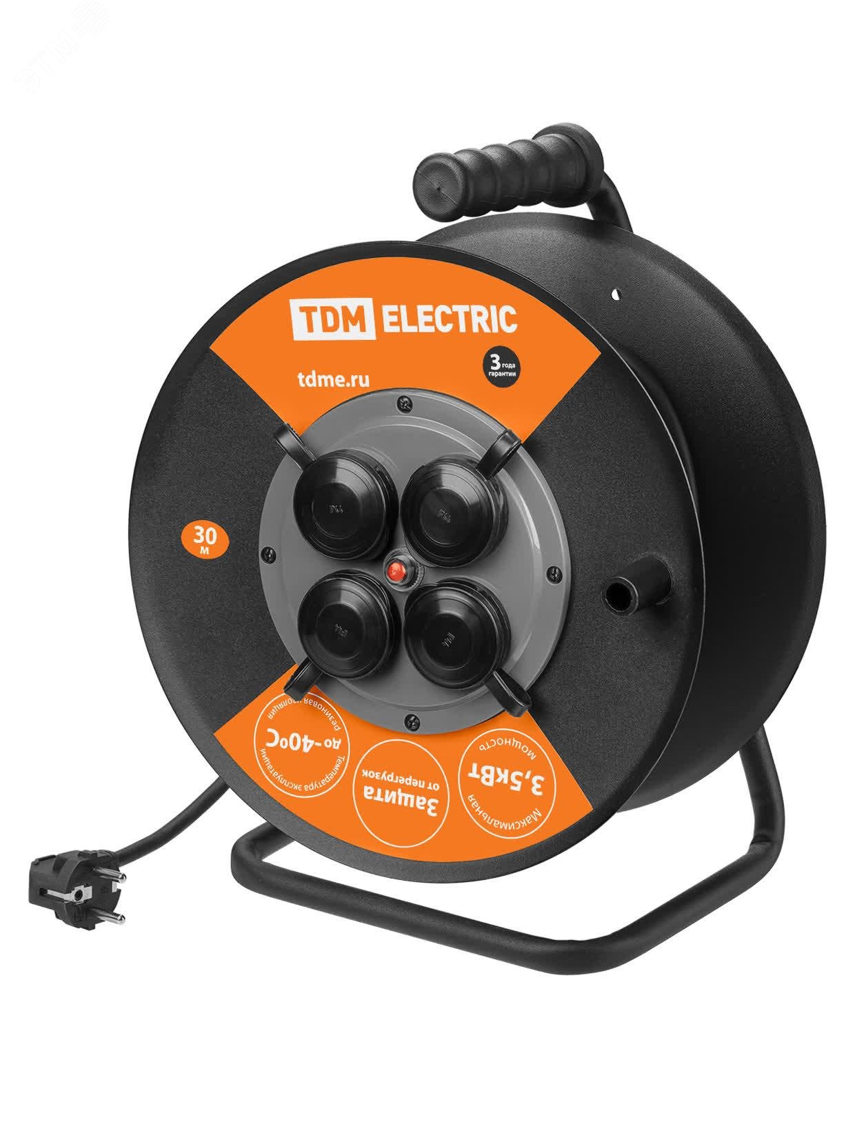 Изображение товара Удлинитель силовой УХз16-004 TDM (метал. катушка А3 4 места IP44/30м КГ 3х15) (шт)