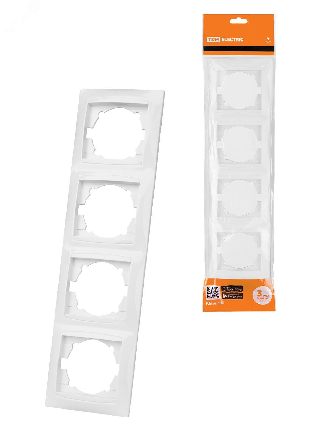 Изображение товара Рамка четырехпостовая вертикальная белая Лама TDM ELECTRIC 4 поста