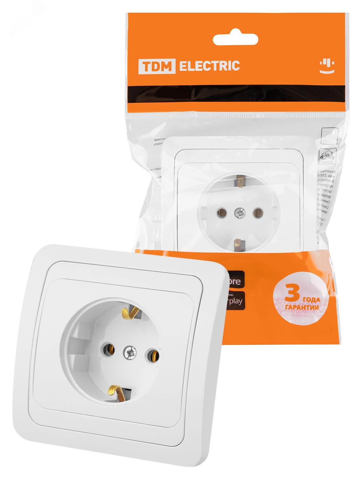 Изображение товара Розетка 2П+З 16А белая Валдай TDM - силовая монтажная розетка