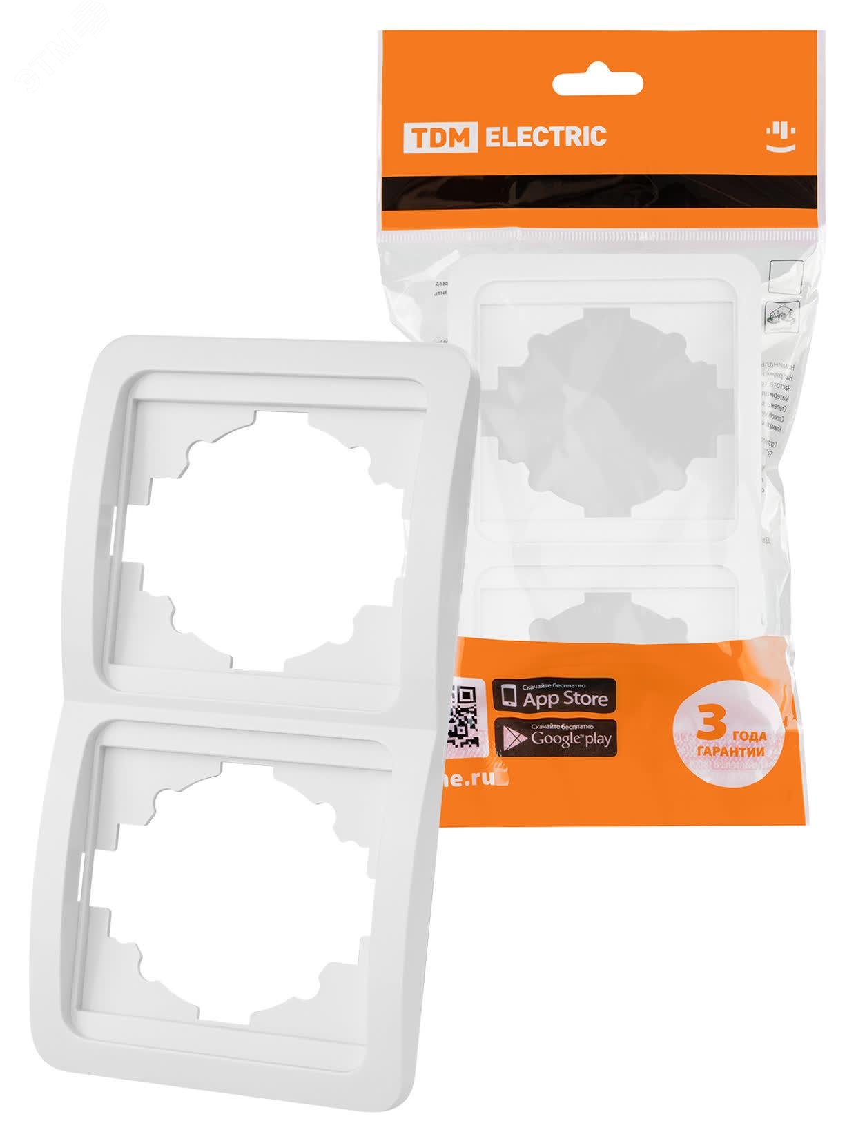 Изображение товара Рамка 2-ая вертикальная белая Валдай TDM электромонтажная