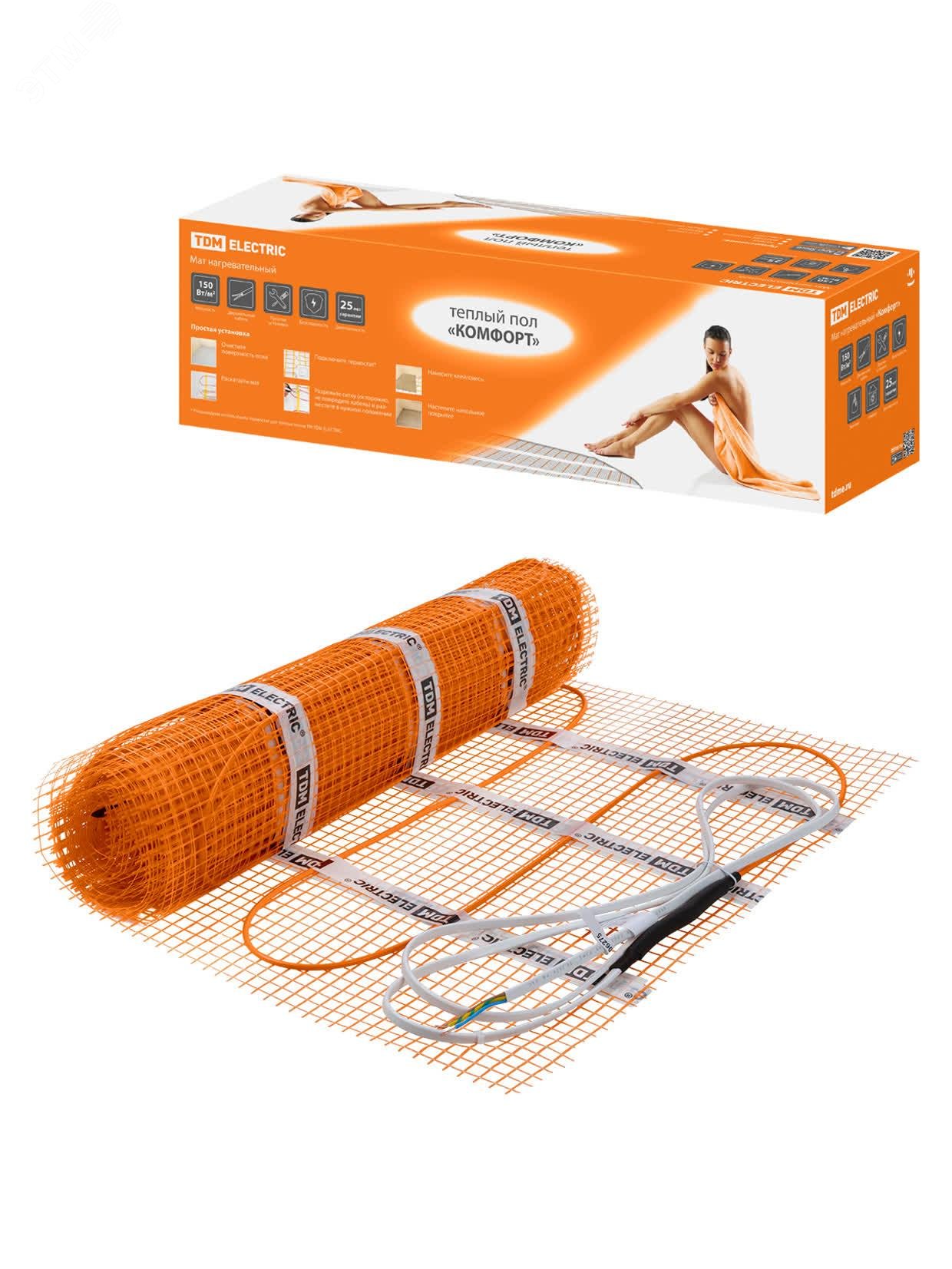 Изображение товара Мат нагревательный Комфорт МН двухжильный 75 Вт 0,5 кв м для теплого пола