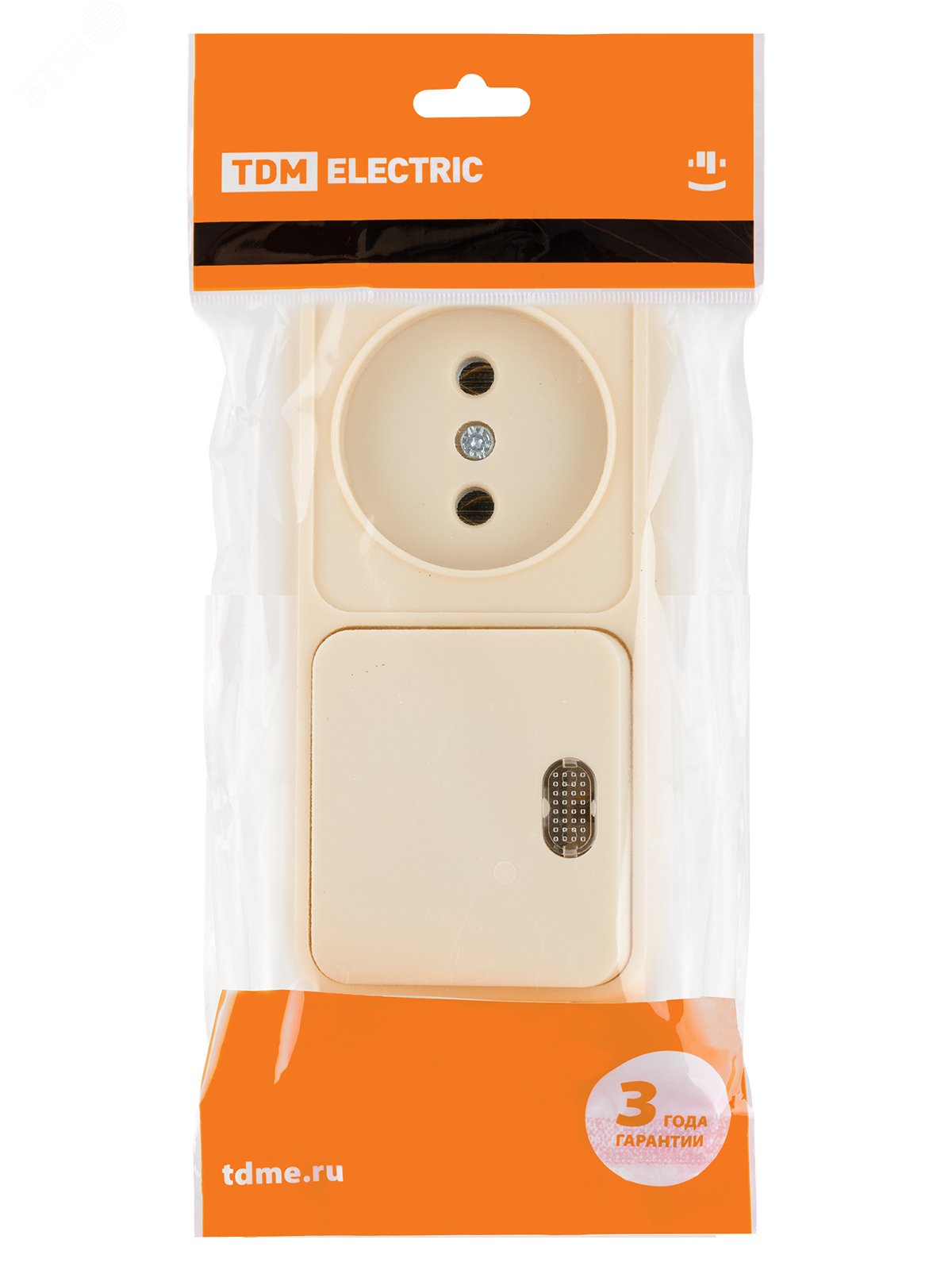 Изображение товара Блок комбинированный выключатель 1-кл с подсветкой и розетка 10А 250В TDM Ладога