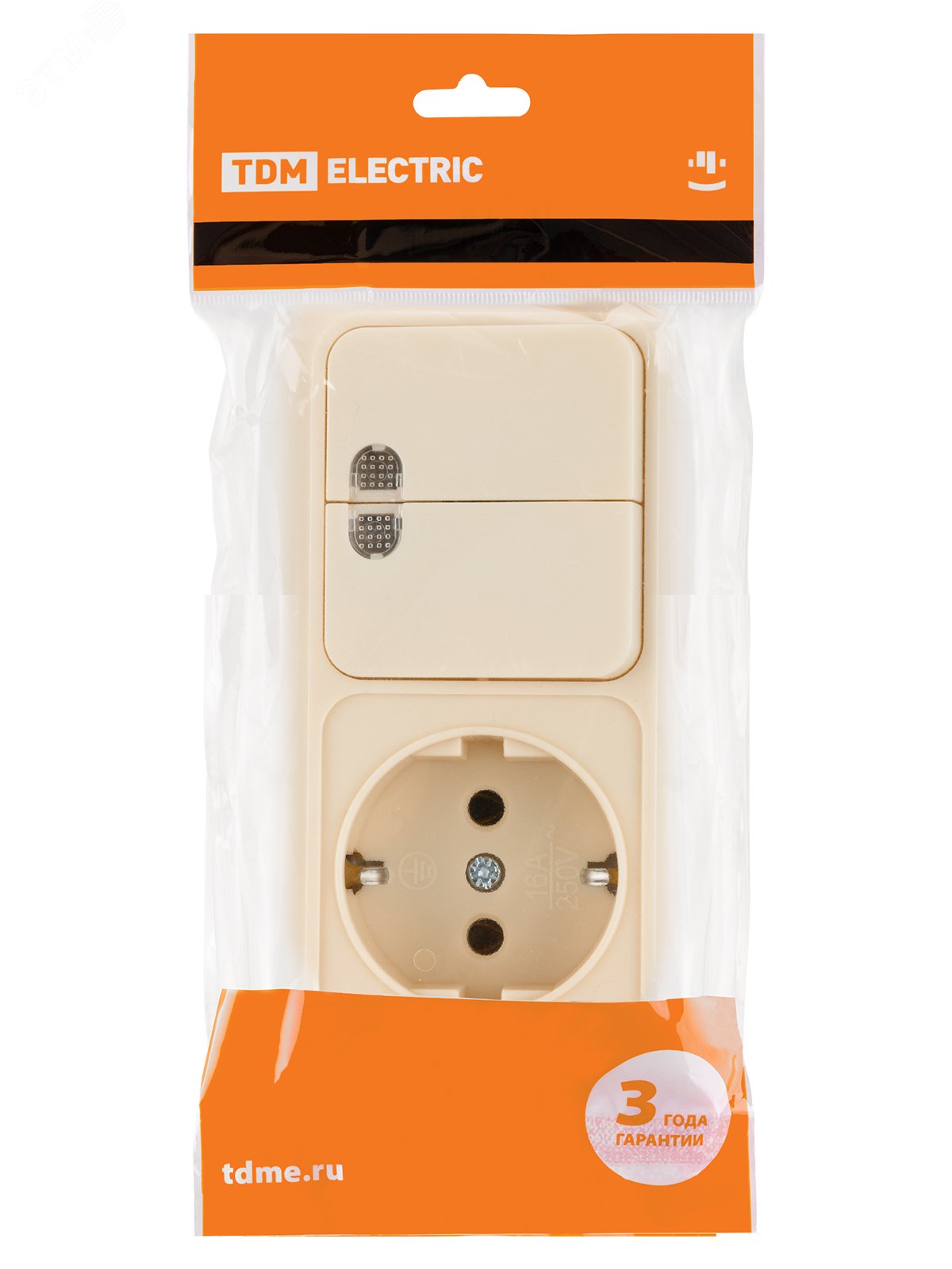 Изображение товара Блок комбинированный выключатель с розеткой Ладога TDM 2-кл. 16А 250В IP20