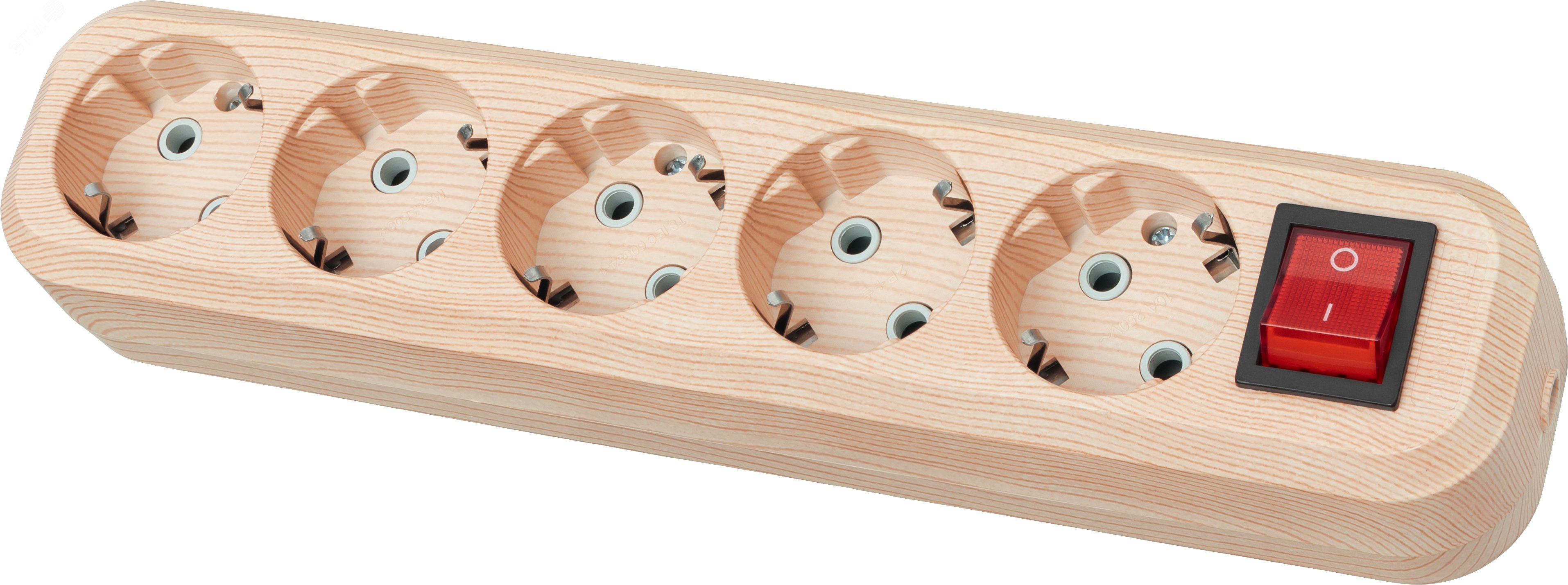 Изображение товара Колодка розеточная 5 гнезд 2П+3 с выключателем 16А 250В Эко сосна TDM SQ1806-0055