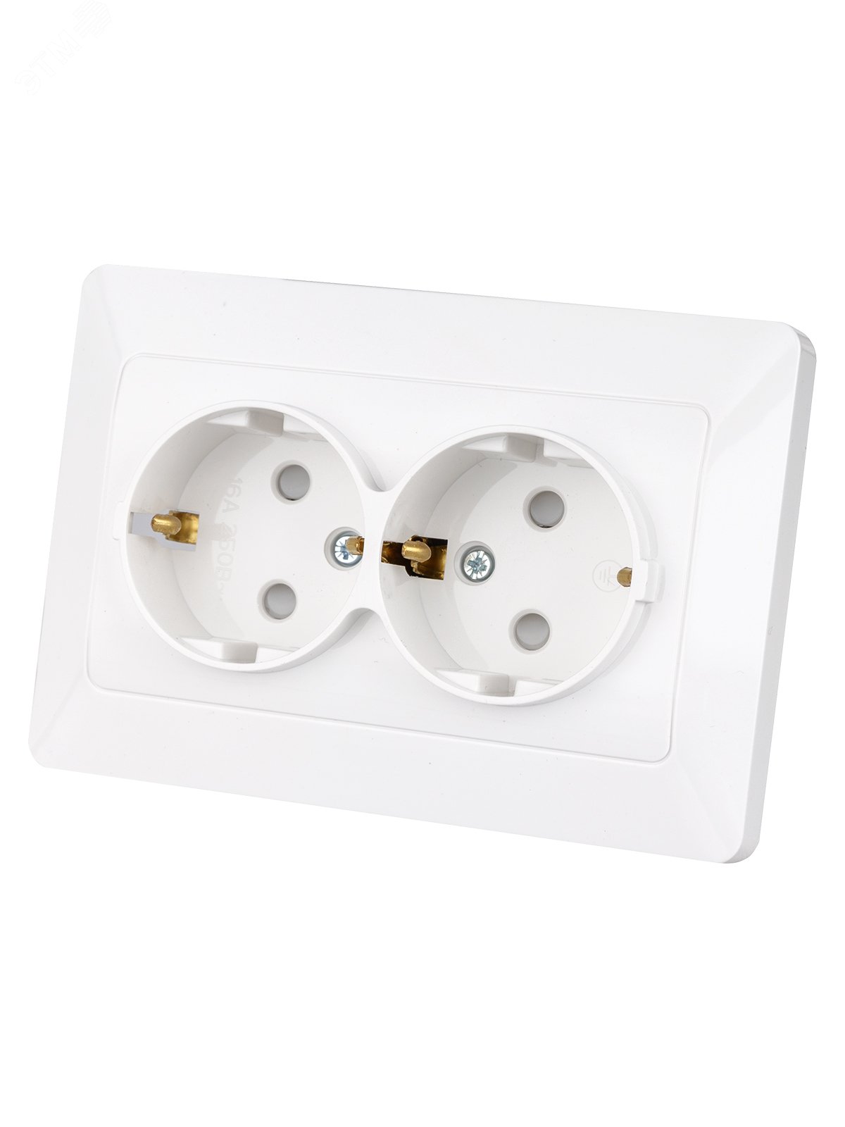 Изображение товара Розетка двойная 2П+З с защитой IP20 белая "Ильмень" TDM