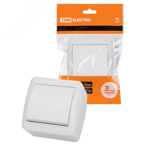 Изображение товара Выключатель одноклавишный открытой установки IP44 10А белый ''Селигер'' (шт)