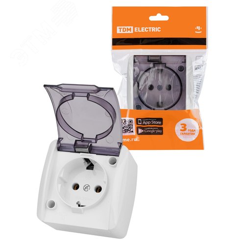 Изображение товара Розетка 2П+3 открытой установки IP54 16А с прозрачной крышкой белая ''Селигер'' (шт)