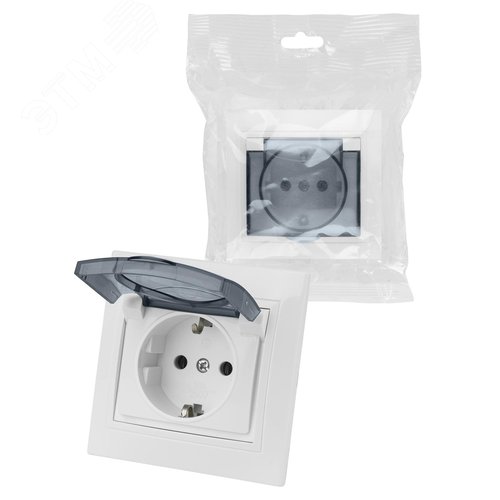 Изображение товара "Розетка 2П+З с крышкой 16А 250В IP44 белая ""Таймыр"" (бакелит, пром.упак) TDM" (шт)