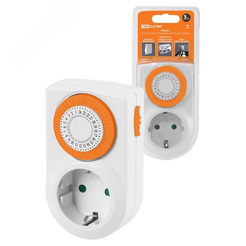 Изображение товара Таймер розеточный механический ТРМ-01-30мин/24ч-16А (суточный) (шт)
