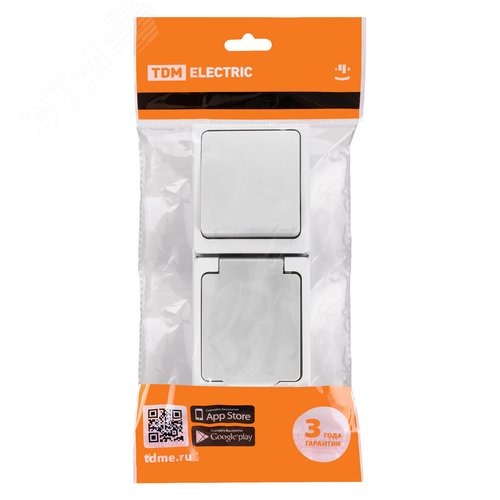 Изображение товара "Блок (вертикальный) выключатель 1-кл. + розетка 2П+З с з/ш БКВР IP54 белый ""Вуокса"" TDM" (шт)