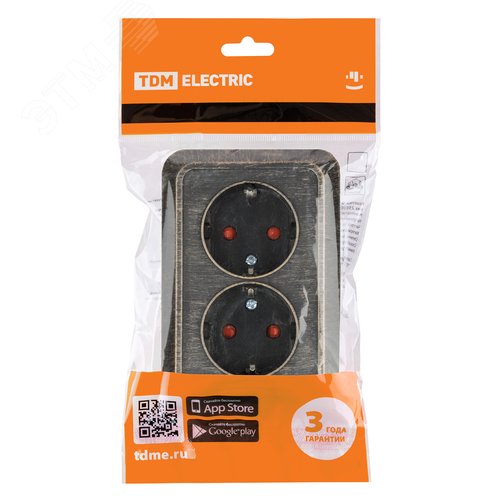 Изображение товара "Розетка угловая двойная 2П+3 открытой установки с з/ш IP20 250В 16А бронза ""Ладога"" TDM" (упак)