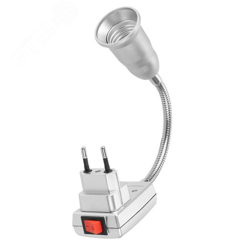 Изображение товара Переходник вилка Е27 гибкий 150 мм с выключателем серебро (шт)