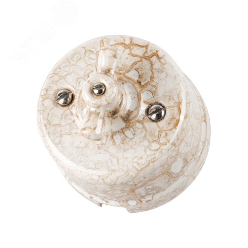 Изображение товара Выключатель фарфоровый поворотный с ручкой (бантик) 10А мраморный «Болонь» TDM (шт)