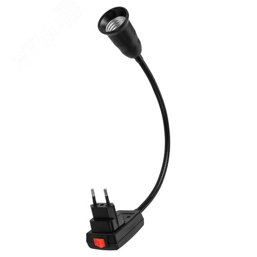 Изображение товара Переходник вилка Е27 гибкий 300 мм с выключателем черный (шт)