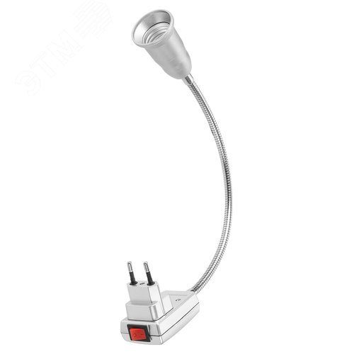 Изображение товара Переходник вилка Е27 гибкий 300 мм с выключателем серебро (шт)