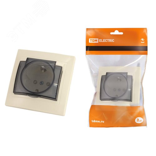 Изображение товара Розетка 2П+З с защ. шт. и крышкой 16А 250В IP44 (основание керамика) сл. кость Таймыр TDM (шт)